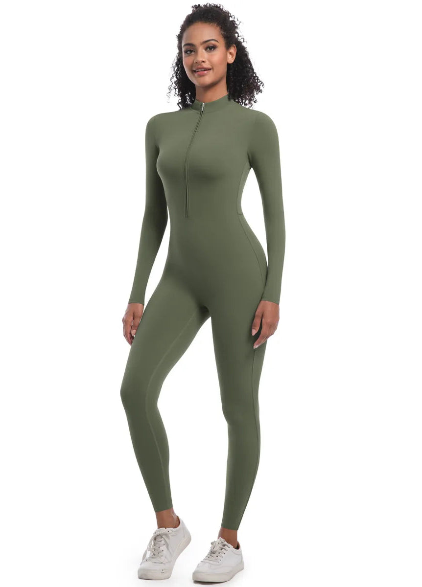 Winter High Elasticity Long Sleeve Jumpsuit Zip  up