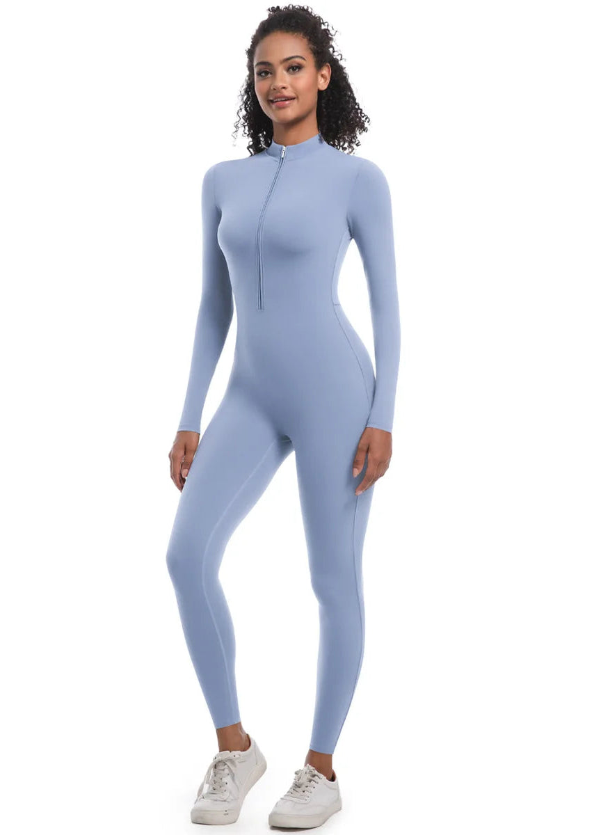 Winter High Elasticity Long Sleeve Jumpsuit Zip  up