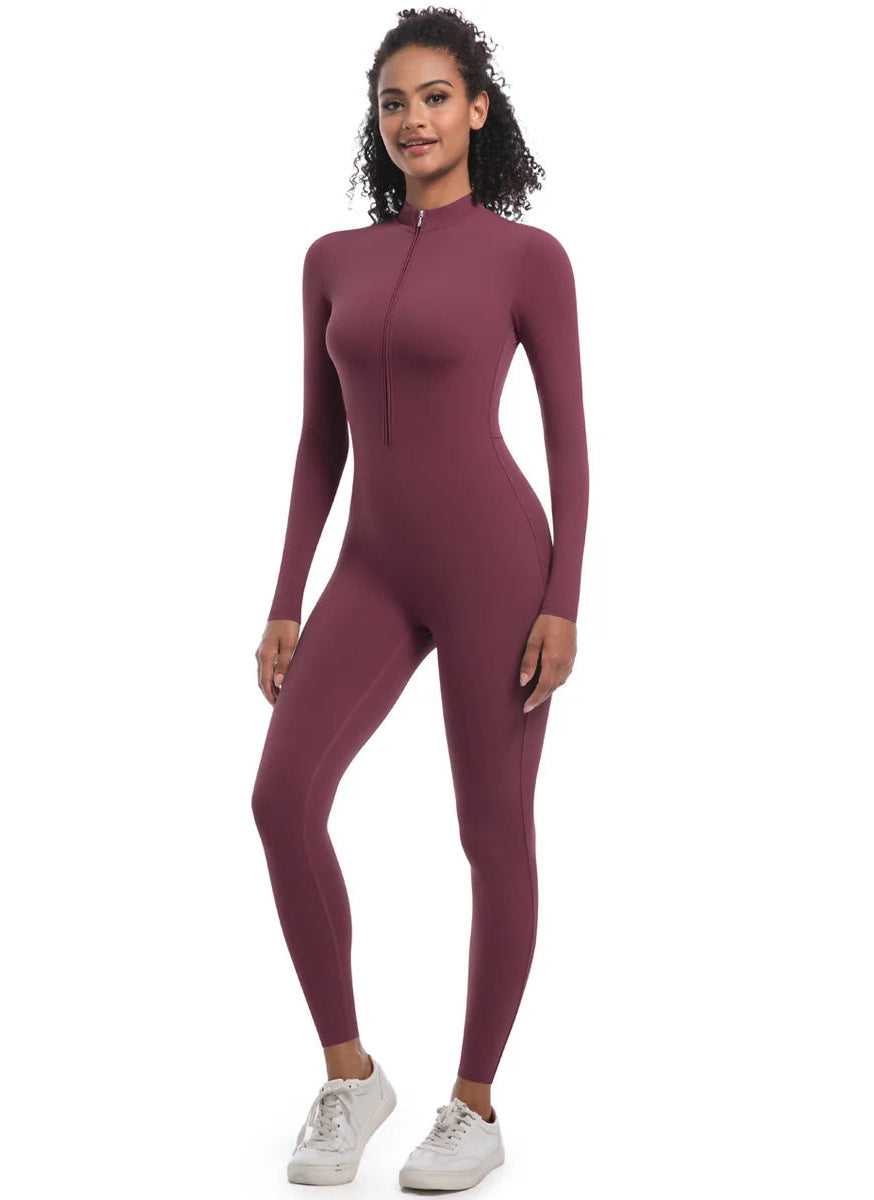 Winter High Elasticity Long Sleeve Jumpsuit Zip  up