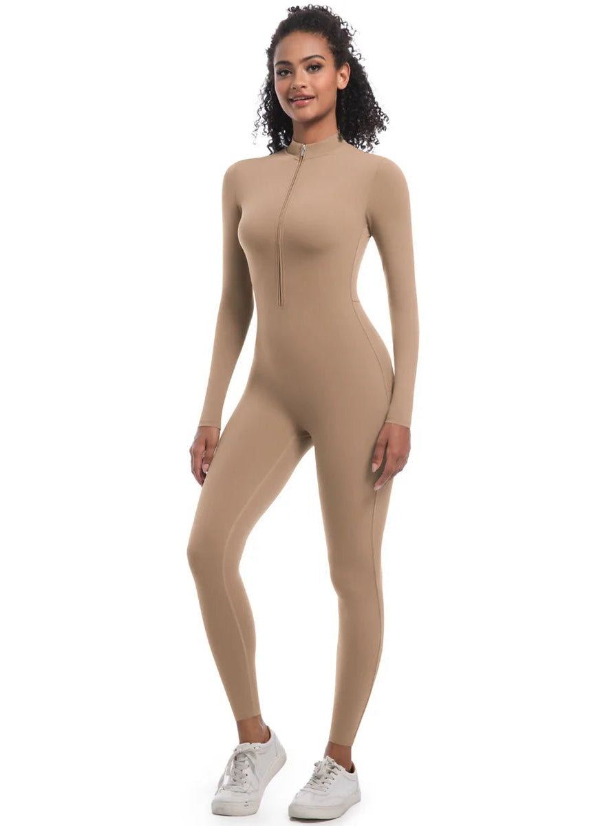 Winter High Elasticity Long Sleeve Jumpsuit Zip  up