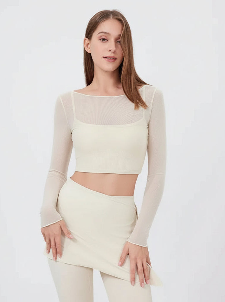 Women's Long Sleeve Mesh Sports Crop Top Yoga Apparel