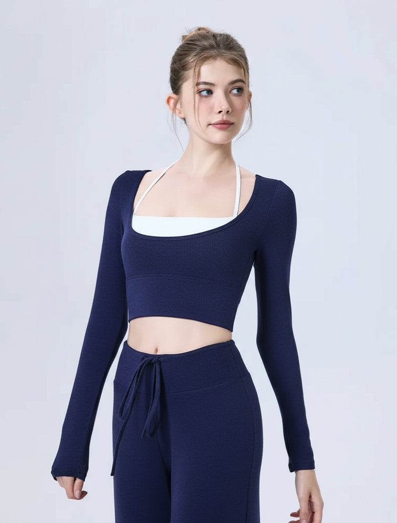 Breathable Long Sleeve Cashmere Top 2 in 1