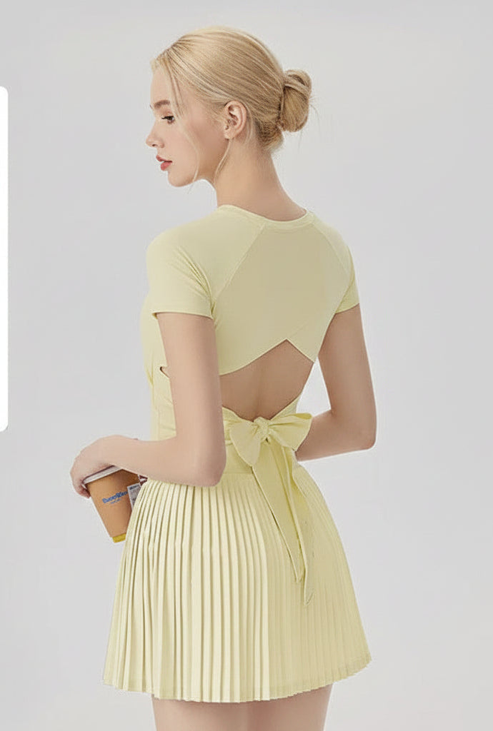 Padded Tennis Skirt and Hollow Back Crop Tops  Set
