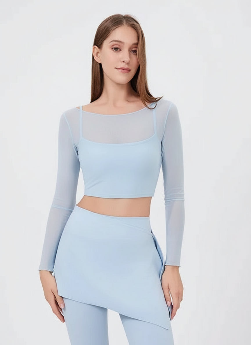 Women's Long Sleeve Mesh Sports Crop Top Yoga Apparel