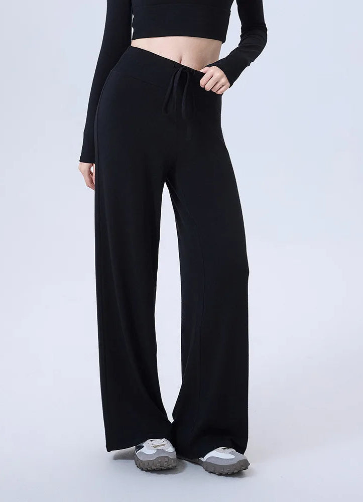 New Arrival Winter Cashmere Straight Leg Yoga Pants Drawstring Soft Loose