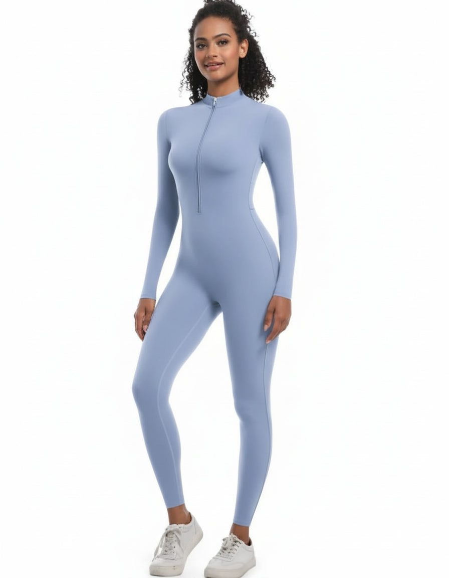 Winter High Elasticity Long Sleeve Jumpsuit Zip  up