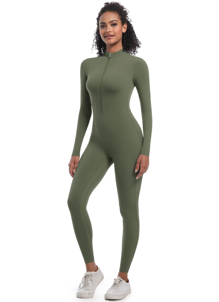 Winter High Elasticity Long Sleeve Jumpsuit Zip  up