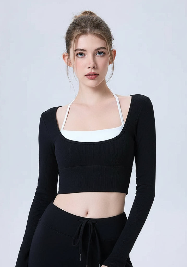 Breathable Long Sleeve Cashmere Top 2 in 1