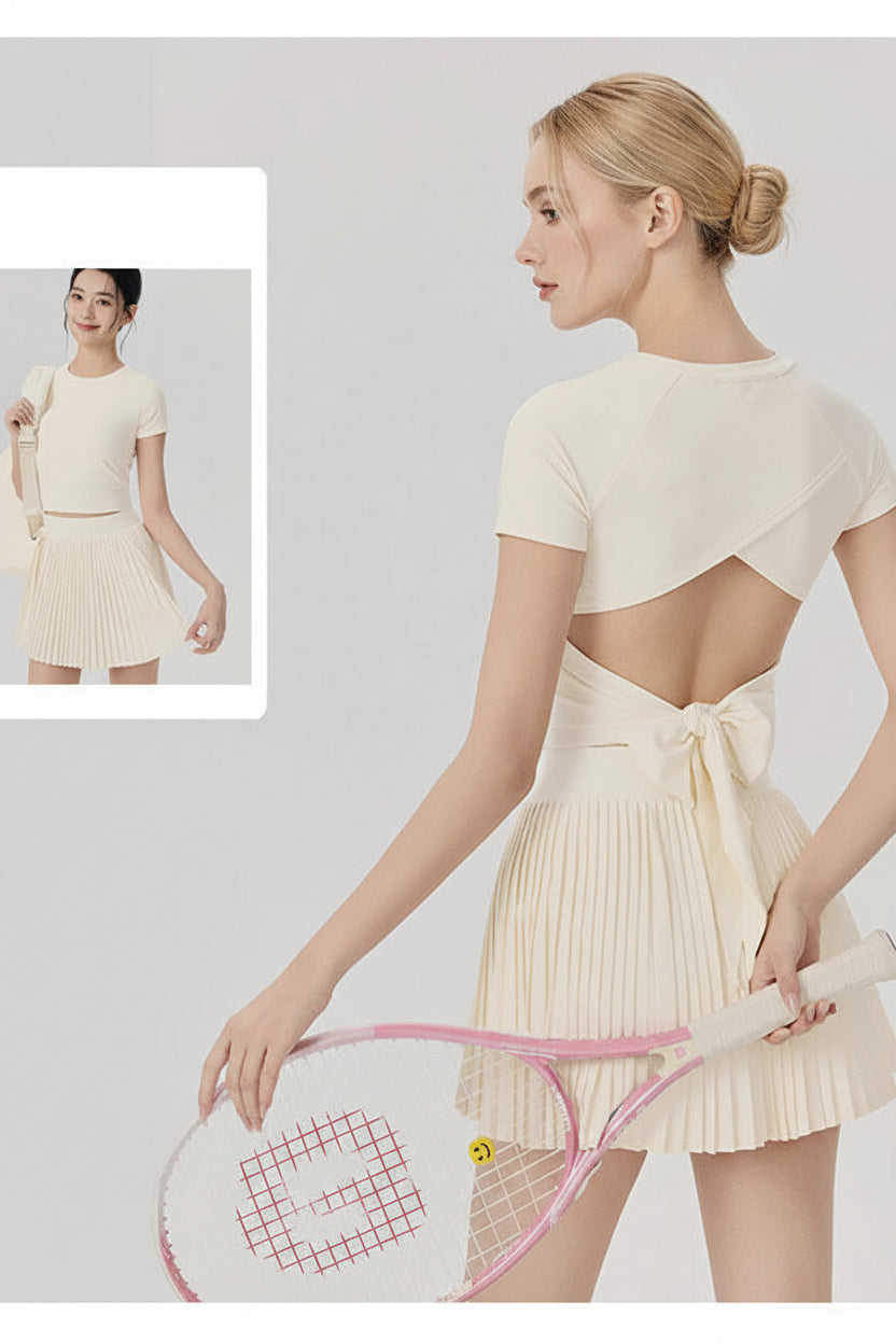 Padded Tennis Skirt and Hollow Back Crop Tops  Set