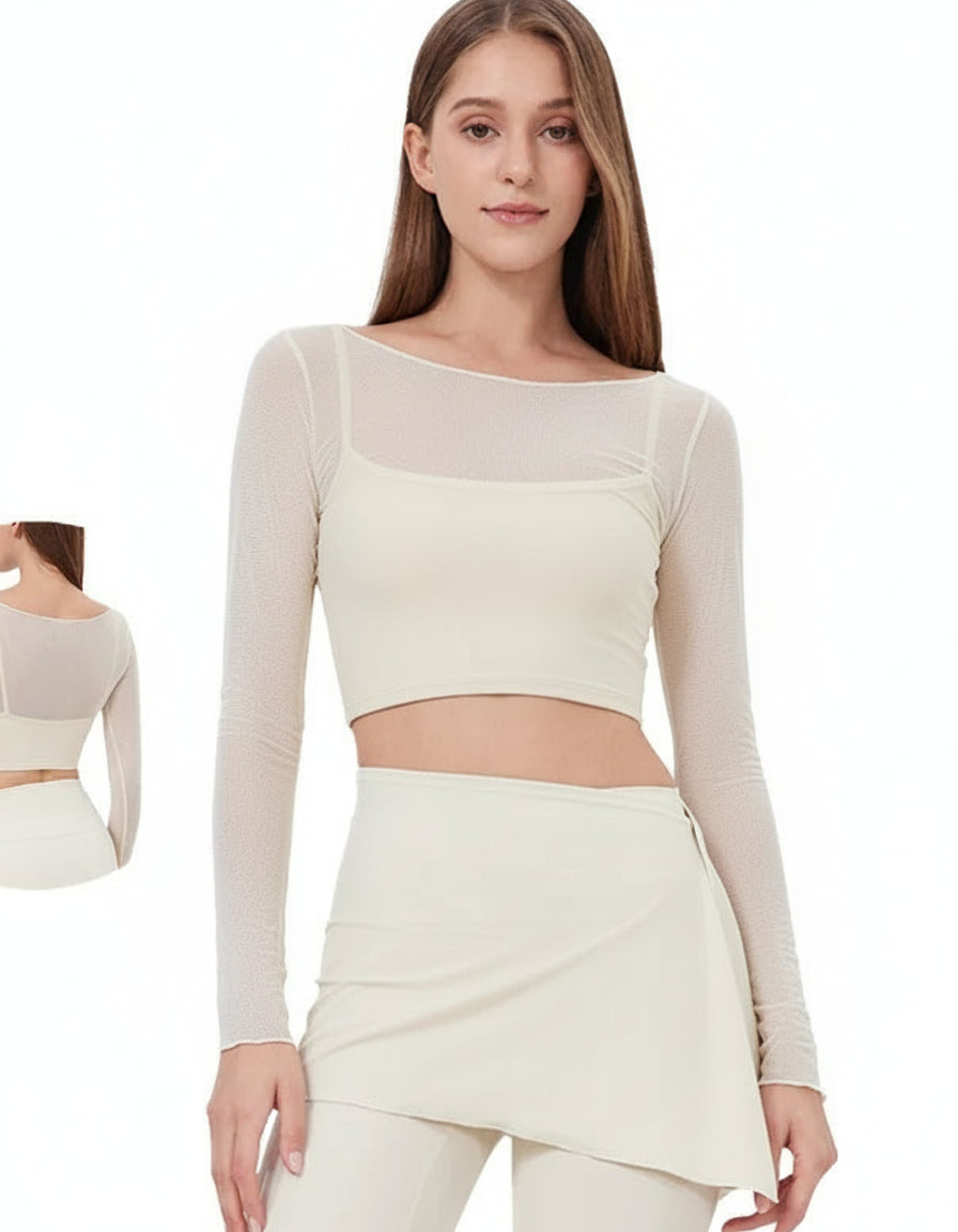 Women's Long Sleeve Mesh Sports Crop Top Yoga Apparel