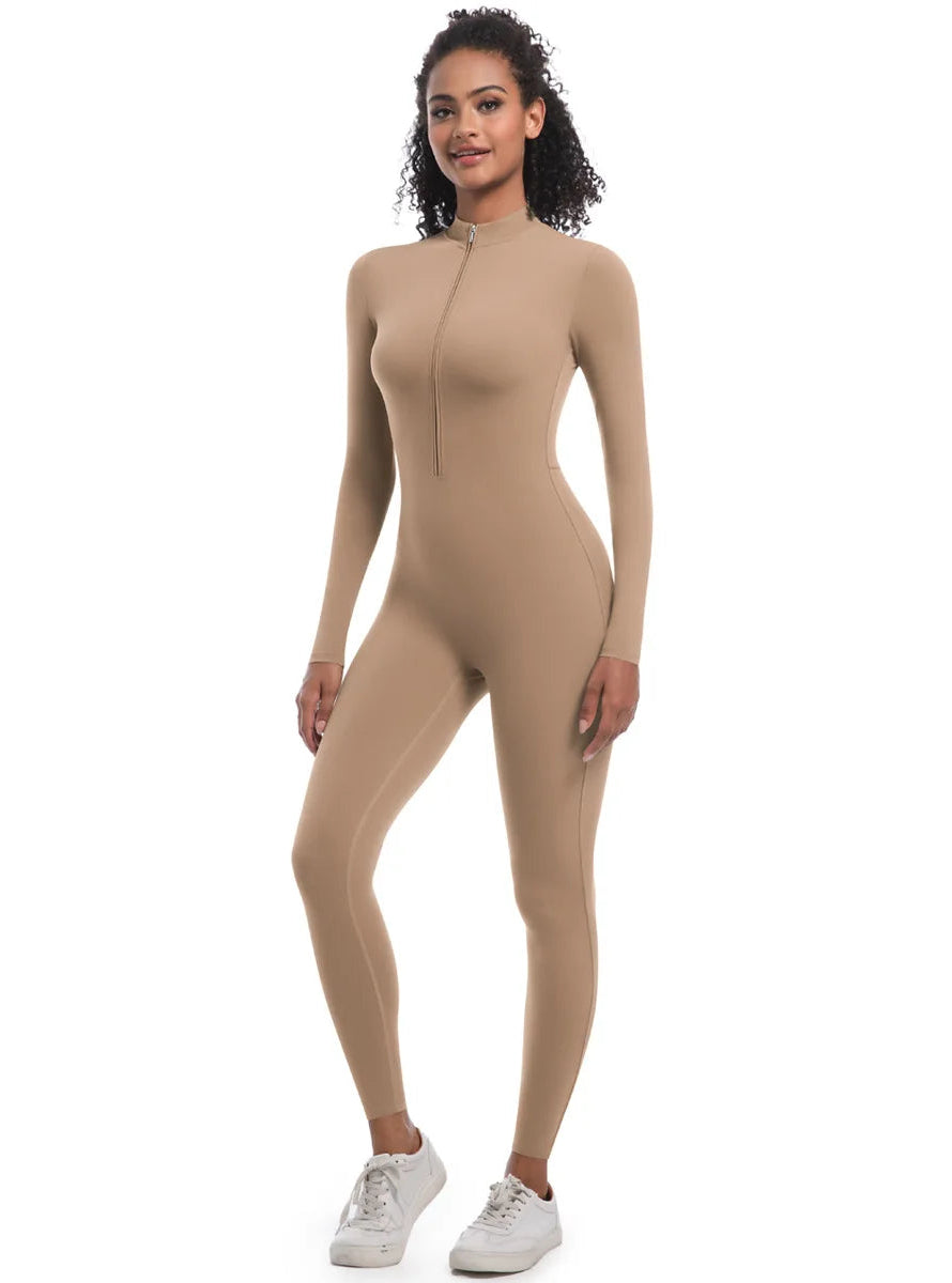 Winter High Elasticity Long Sleeve Jumpsuit Zip  up