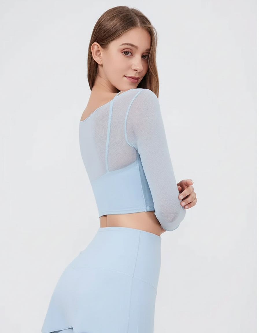 Women's Long Sleeve Mesh Sports Crop Top Yoga Apparel