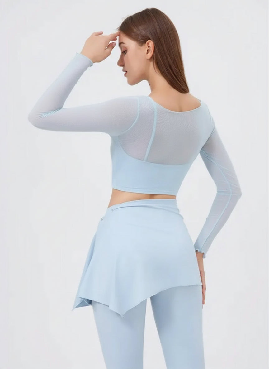 Women's Long Sleeve Mesh Sports Crop Top Yoga Apparel