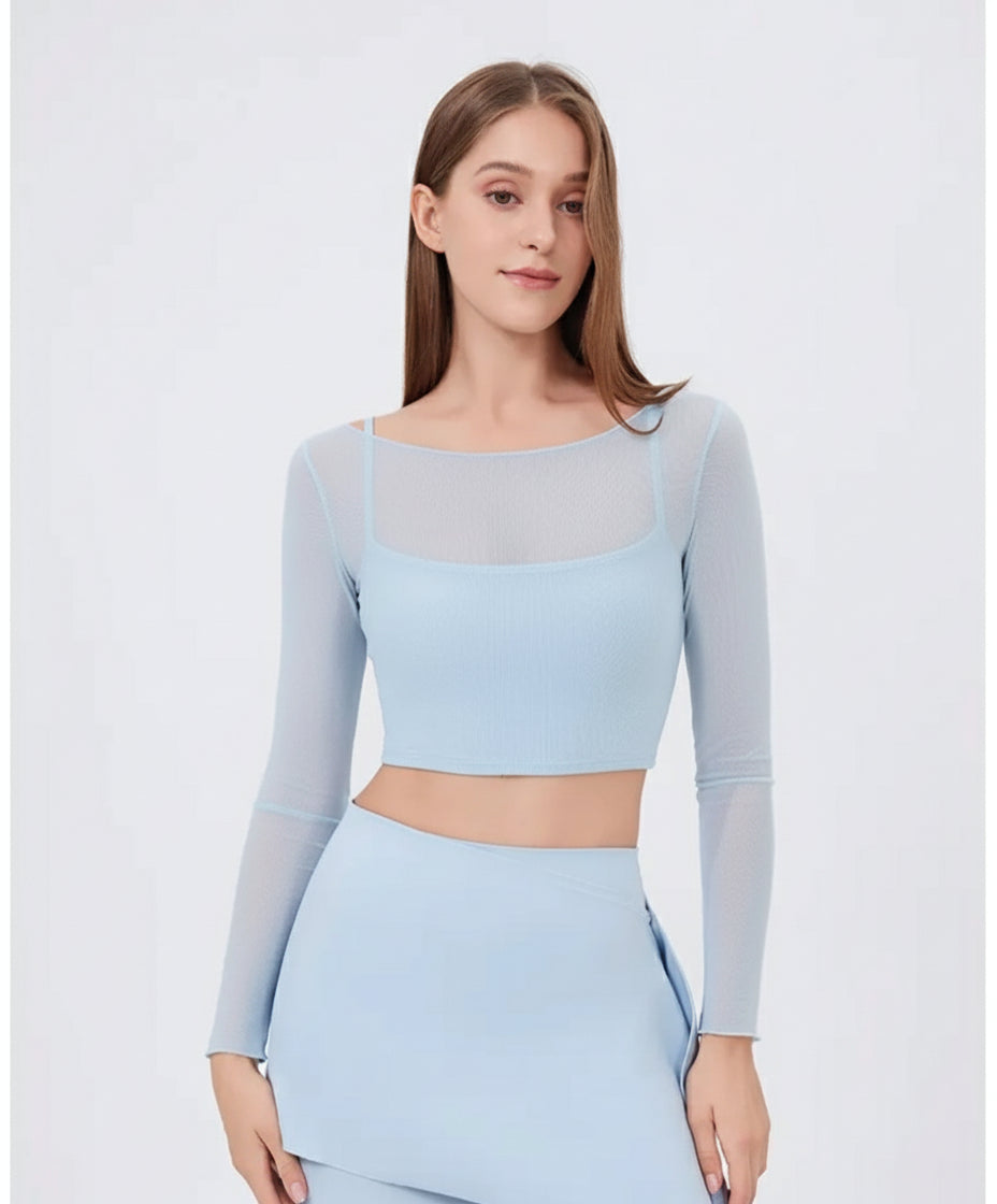 Women's Long Sleeve Mesh Sports Crop Top Yoga Apparel